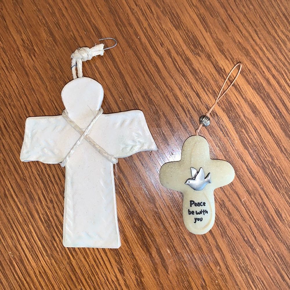 Two Cross Christmas tree ornaments